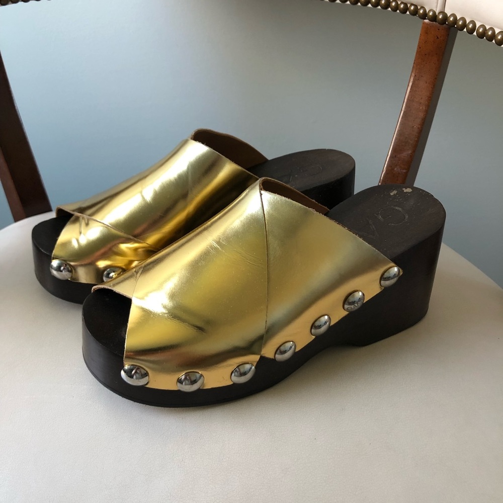 Ganni Gold Platform Mules